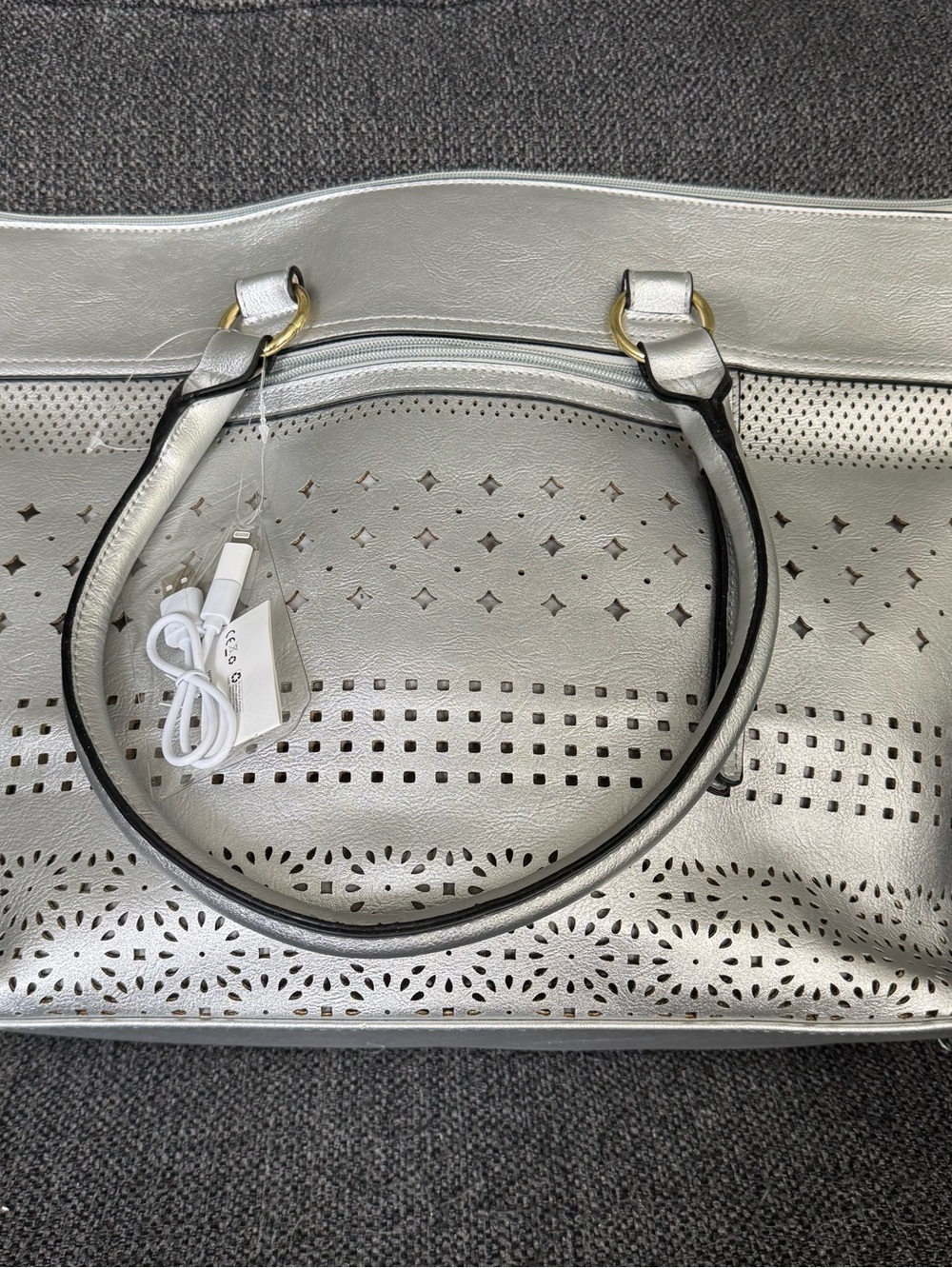 Bueno Women's Silver Tote Bag Padded Department for A Tablet Brand New With Tags